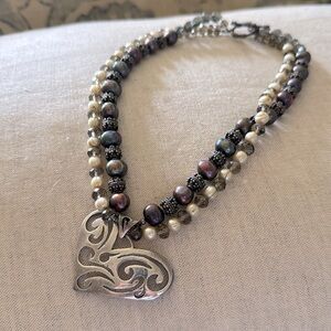 Elegant Heart Pendant Pearl Necklace